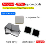 50x50mm Square Parts - 50 Sets Fridge Magnets Consumables & 100 Sets DIY Badge Button Pins Materials for Art Crafts