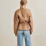Double-sided woolen cross-tie coat