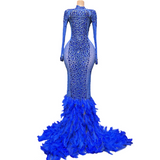 Direct sales of authentic temperament red carpet dresses, fashionable long dresses with trailing feathers for slimming effect