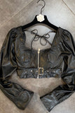 Fashion Niche Design Tube Thin Blouses Vintage Square Collar Long Sleeve Female Shirts Chic Tops