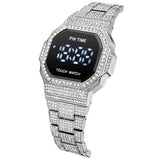 PINTIME Men Diamond Watch Top Brand Luxury Shing Iced Out Watches For Men Fashion Stainless Steel Band Men's Wristwatch