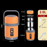 220V 2L Stainless Steel Warmer Electric Heated Lunch Box Container Constant Temperature Hot Food Thermal Boxes