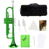 Brass Trumpet Music Wind Instrument with Assistant Tools Set (Green)