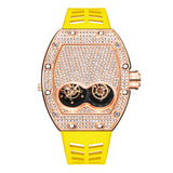 PINTIME Men's Watch Fashion Diamond Iced Out Case Silicone Strap Luxury Quartz Wristwatches Montre Relogios Masculino Hot Sale