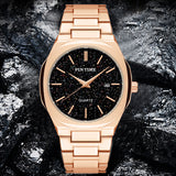 PINTIME Man Watch Stainless Steel Strap Casuals Fashion Quartz Wristwatch Waterproof 30m Starry Sky Dial Calendar Reloj Hombre
