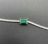S925 Silver Square Artificial Synthetic Emerald Bracelet Is Like Starry Sky Micro-inlaid