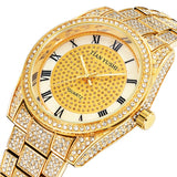 Luxury Watch for Men Stainless Steel Strap Iced Out Diamond Roman Dial Quartz Wristwatch Waterproof 30M Relogio Masculino Gifts