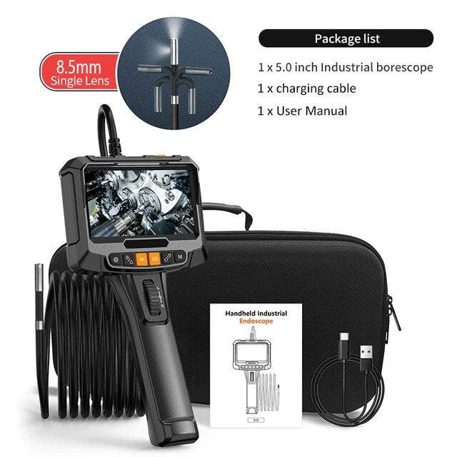 360° Steering Industrial Endoscope Camera 8mm 5"IPS Screen Single&Dual Lens Inspection Borescope 1080P For Car Engine Pip