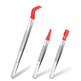 3 Pieces with Tips PVC Coated Set, Rubber Straight and Flat Tip Tweezers Red