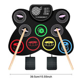 9-Pads Roll-Up Practice Drum Pad with Drumsticks and Foot Pedals - Built-in Stereo Speakers, Christmas/Birthday Gift for Kids