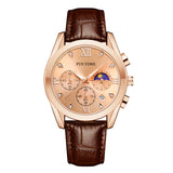 PINTIME Man Watch Waterproof 3Bar Casual Quartz Wristwatch Stainless Steel Strap Moon Phase Dial Work Chrono Function Clock Gift