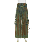 Washed Tie-dyed Zipper Button Tight Irregular Outer Wear Denim Small Sling