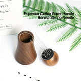 1pc Espresso Coffee Stirrer Needles 0.4mm Espresso Distribution Tools Natural Wood Handle And Stand