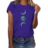 European And American Moon Print Crew Neck Casual T-shirt