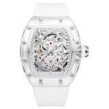 PINTIME Men Watch New Fashion Automatic Mechanical Watch Transparent White Hollow Large Dial Sport Luminous Wristwatch Relo Homb