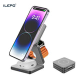 3 In 1 Magnetic Wireless Charger Stand Pad for iPhone 15 14 13 12 IWatch Foldable Fast Charging Dock Station Plastic