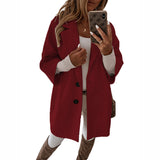 Button Lapel Pocket Wool Jacket Women's