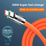 3 in 1 120W 6A Fast Type C Micro Samsung Huawei Xiaomi Phone Charger USB for iPhone Charging Cable