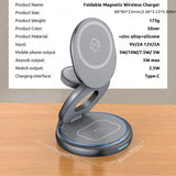 360 Rotate Metal 3 in 1 Magnetic Wireless Charger Stand Pad For iPhone 15 14 13 12 Apple Watch 9 8 Fast Charging Station