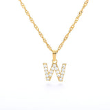 (W) Gold Zircon Letter Pendant Stainless Steel Chain 18k Gold Plated 26 Letter Necklacea