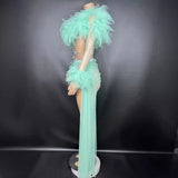 Female singer's temperament, mesh, sexy perspective set, stage performance suit, short skirt, high-end luxury new model