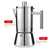 1pc 200ml 300ml 600ml Stainless Steel Espresso Maker For Great Flavored Strong Espresso, Classic Italian Style 3 Espresso Cup Moka Pot, Makes Delicious Coffee