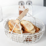Wooden Handle Metal Retro Portable Multi-Function Vegetable Fruit Egg Groceries Practical Storage Basket Organizer White