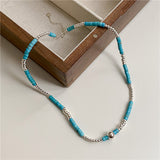 S925 Sterling Silver Turquoise Silver Bead Necklace Handmade