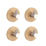 4PC Door Rear Hook Adhesive Bamboo Metal Hook Wall Clothes Key Hanger Towel Bag Holder Punch-free Hotel Living Room Coat Hook