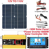 12V to 110/220V Panel System 18V 50W Solar Panel+50A Controller+6000W Modified Sine Wave Inverter Power Generation Kit