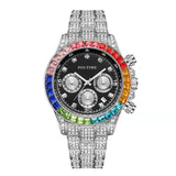 PINTIME Watch for Men Colored Diamond Watches Fashion Hip Hop Iced Out Quartz Wristwatch Waterproof Luminous Luxury Reloj Hombre