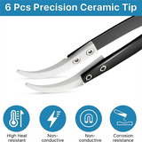 6Pcs Precision Reverse Ceramic Set, Resistant Electronics Soldering Tweezers Anti-Magnetic Pointed for Solder A