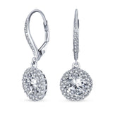 3CT Halo Solitaire Round Brilliant Cut AAA CZ Lever back Drop Earrings  .925 Sterling Silver Birth Month Colors