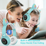 Cute Kids Headphones Unicorns Wireless Earphones LED Light Cat Ear Girls Boys Bluetooth Headset HIFI Stereo Bass With Microhpone