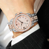 PINTIME Men's Watches Luxury Iced Out Diamond Dial Stainless Steel Relogio Waterproof 3br Fashion Quartz Wristwatch Reloj Hombre