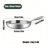 1pc, Frying Pan, 304 Stainless Steel Frying Pan, Professional Grade Pans For Cooking, Tri-Ply Fry Pan, Kitchen Gadgets