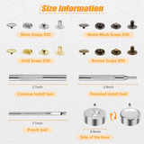 120 Sets Buttons Kit Leather, 12mm Heavy Duty Snap FastenersPress Stud Cap with Tools, for Clothing,Leather