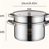 1pc, Soup Pot With Lid, Thickened Stainless Steel Cooking Pot For Stews And Soups In Kitchen, Double Layer Steel Pot Suitable For Gas Stove And Electric Induction Cooker