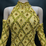 Summer Fashion Elegant Bling Gold Off Shoulder Evening Sequin Ball Dress Party