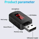 USB Bluetooth 5.4 Transmitter With Mic Handsfree Call Car Kit Auto LED Display Audio Music Receiver For FM Radio