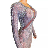 2024 internet celebrity new evening dress party adult gift sexy deep V hollow out perspective full diamond niche luxury