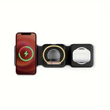 Magnetic smartwatch charger, fast charging station, iPhone 15 14, 15W foldable wireless charger holder