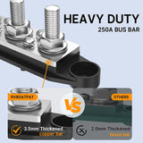 250A 12V Bus Bar Power Distribution Block 12 Volt DC Busbar 4 3/8" Posts 6 x #8 Screws for Marine Automotive RV Solar Wiring