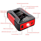 Tire Inflator Portable Compressor - Cordless Electric Pump, 10000mAh 1000A Jump Starter and Air Compressor with LED Light