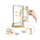 6Pack 5X7 Inch Clear Acrylic Sign Holder with Gold Borders and Vertical Stand, Double Sided Table Holders for Wedding