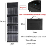 100W Foldable Solar Panel - Portable Dual USB Charger with Fast Charge Support for Phone. Ideal for Camping. Harness Solar Energy.