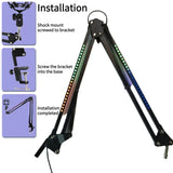 Bracket Microphone Arm with RGB Light Rotatable Suspension Boom Scissor Stand