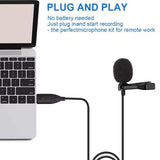 USB Microphone Lavalier Black Plastic PC Omnidirectional Condenser Lavalier Clip On Mic For Computer, Mac, Laptop
