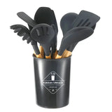 12PCS Silicone Kitchenware Non-Stick Cookware Kitchen Utensils Spatula Shovel Egg Beaters Wooden Handle Cooking Tool Set