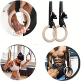 1pair Sports Wood Gymnastic Rings With Adjustable Buckle Straps - Non-slip Grip Handle/Non-slip Belt For Strength Training